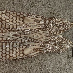 Windsor Sequin Dress in Gold and Cream